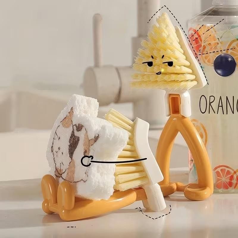 2-in-1 Foldable Triangular Gap Cleaning Brush with Built-in Soap Holder (Pack of 2) – Deep Corner & Tile Scrub Brush for Kitchen & Bathroom