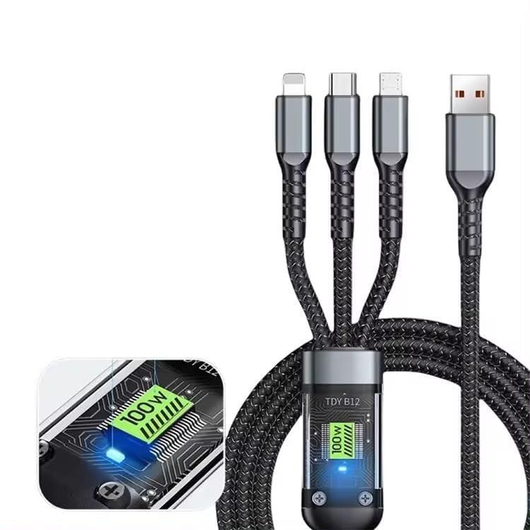 3-in-1 Fast Charging Cable with Digital Display – Type-C, Micro USB & Lightning Multi Charging Cable