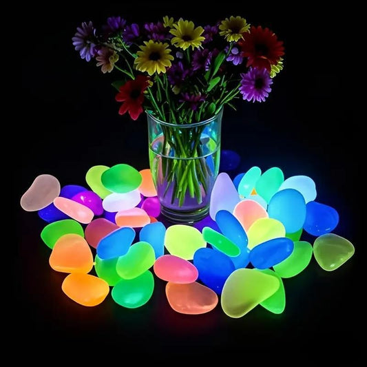 100PCS Multicolor Glow in the Dark Stones – Luminous Decorative Fluorescent Rocks for Garden, Aquarium & Home Decor