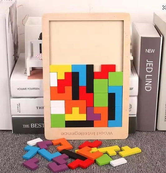 Wooden Intelligence Tetris Puzzle – Brain Boosting Color Block Jigsaw Game for Kids & Adults